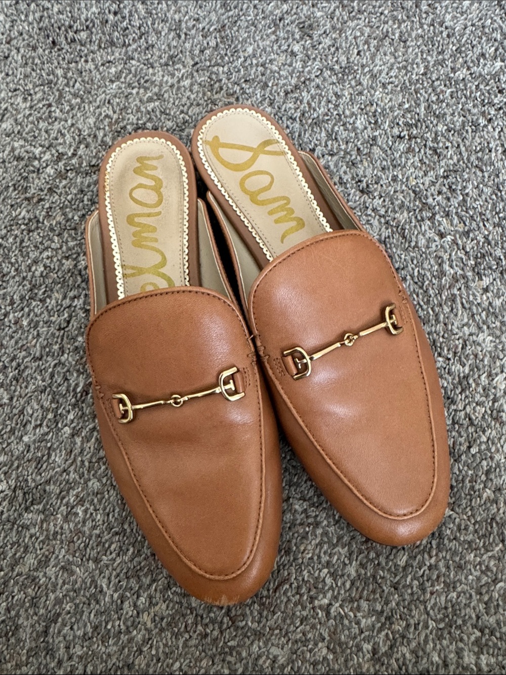 Sam Edelman Tan Leather Mule Loafers with Gold Hardware